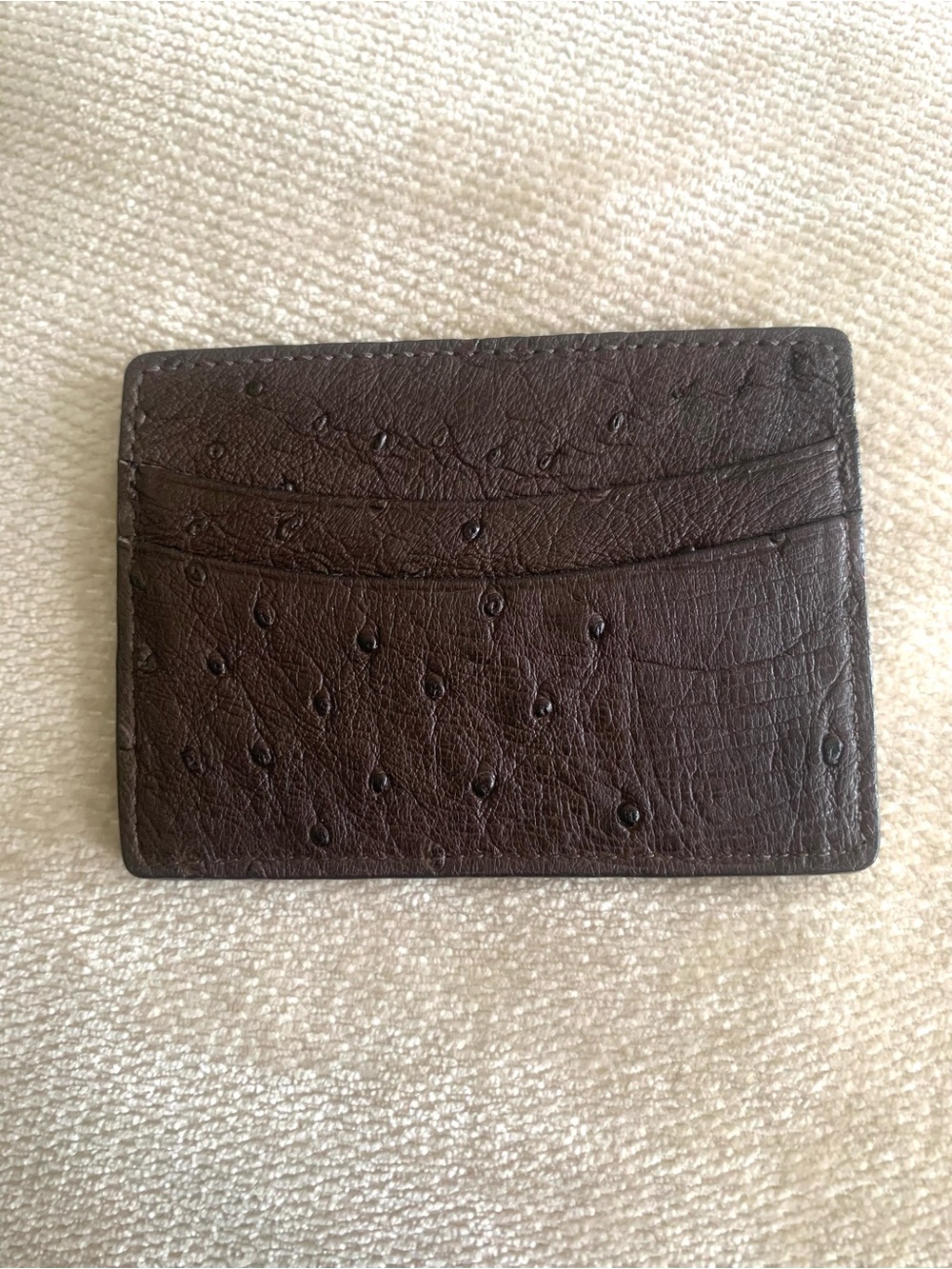 Made in the USA Dark Brown Genuine Ostrich Leather 5 Pocket Credit Card Case